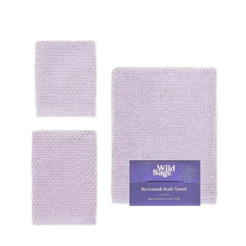 new LAVENDER Wild Sage Savannah 90% Cotton Towel Set BATH + HAND + WASHCLOTH